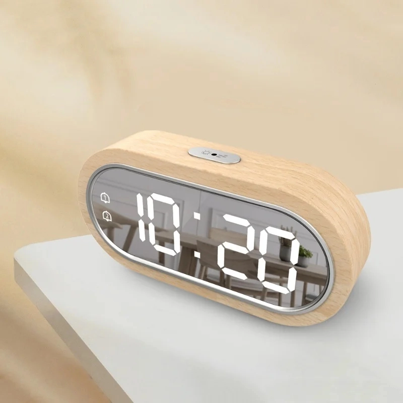 Réveil numérique bois hêtre LED double alarme – Image 2