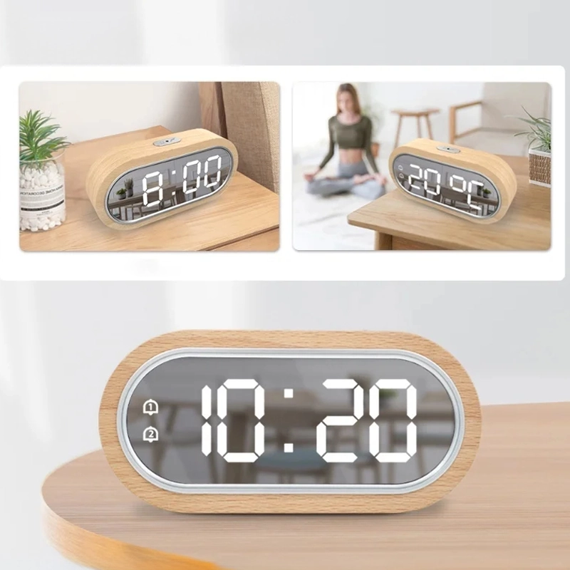 Réveil numérique bois hêtre LED double alarme – Image 3