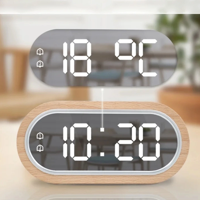 Réveil numérique bois hêtre LED double alarme – Image 4