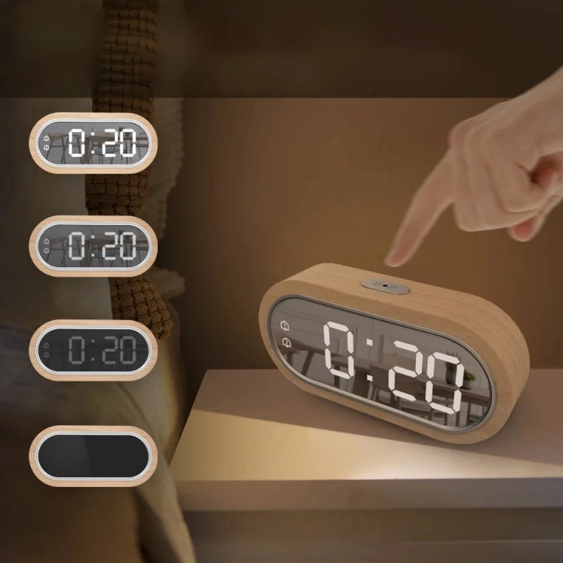 Réveil numérique bois hêtre LED double alarme – Image 5