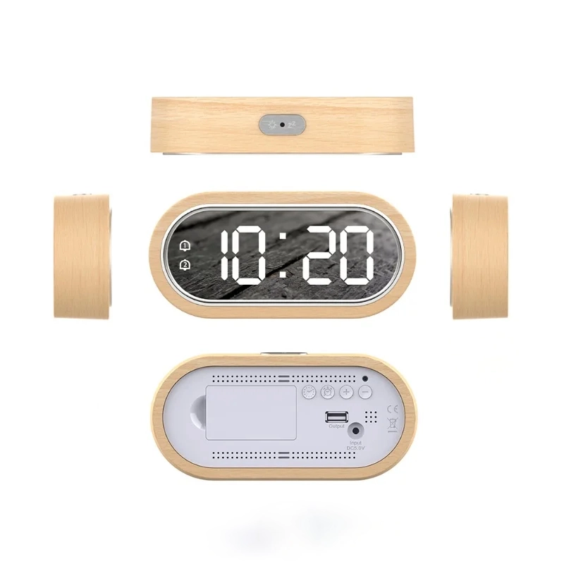 Réveil numérique bois hêtre LED double alarme – Image 6