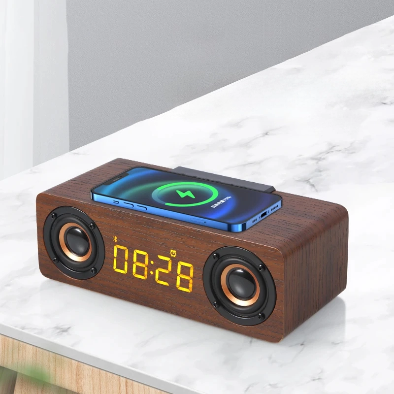 Réveil bluetooth subwoofer, radios FM en bois – Image 2