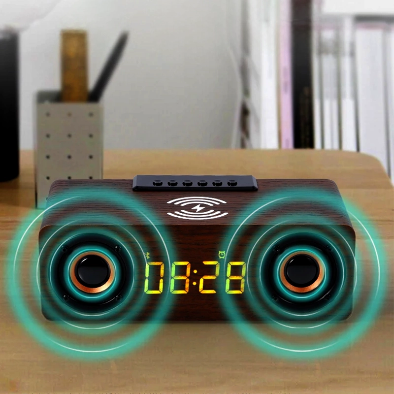 Réveil bluetooth subwoofer, radios FM en bois – Image 3