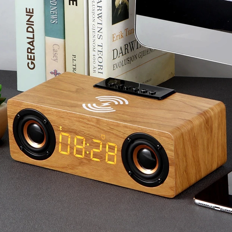 Réveil bluetooth subwoofer, radios FM en bois – Image 4