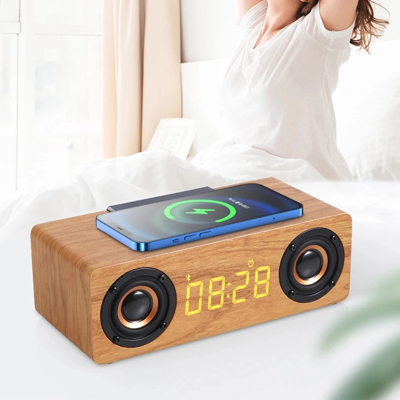 Réveil bluetooth subwoofer, radios FM en bois – Image 5