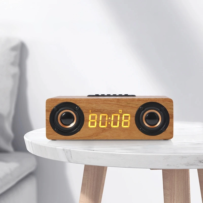 Réveil bluetooth subwoofer, radios FM en bois – Image 6
