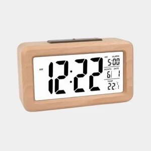 Réveil numérique bois LED avec température