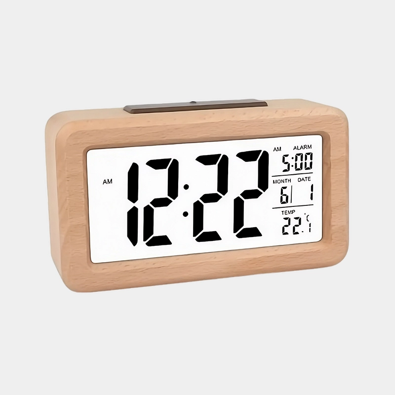 Réveil numérique bois LED avec température