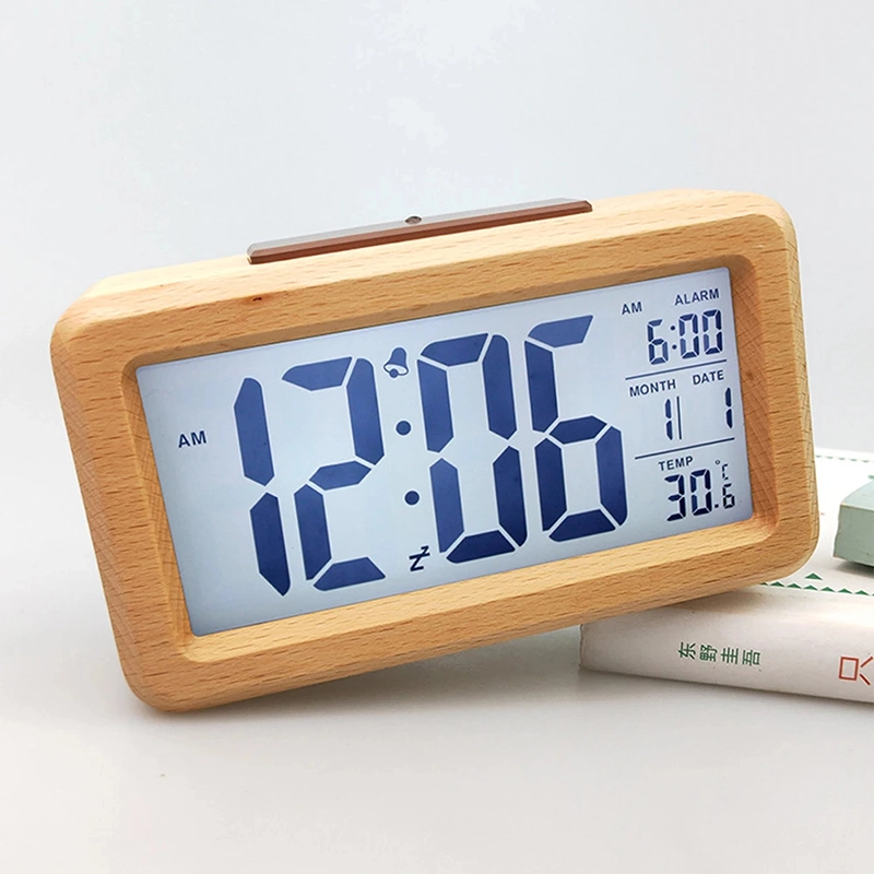 Réveil numérique bois LED avec température – Image 2